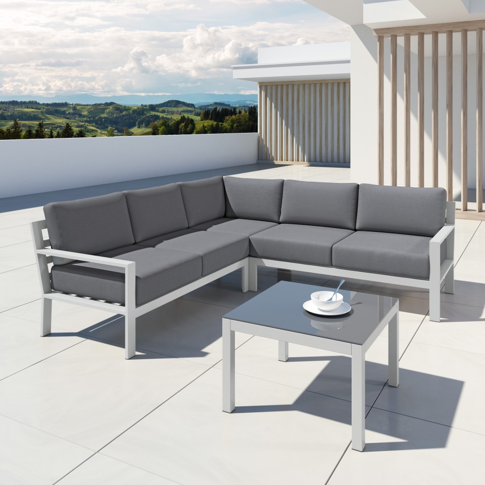 MIO - Ensemble salon de jardin design aluminium - Blanc Gris - intérieur/extérieur