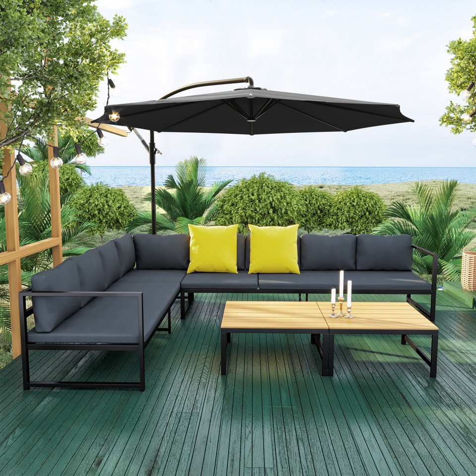 Ensemble salon de jardin en aluminium design fonctionnel- Gris Noir- TORINO Ensemble salon de jardin en aluminium design fonctionnel- Gris Noir- TORINO