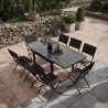Table de jardin extensible aluminium 90/180cm  + 8 Chaises pliables textilène noir - BORA
