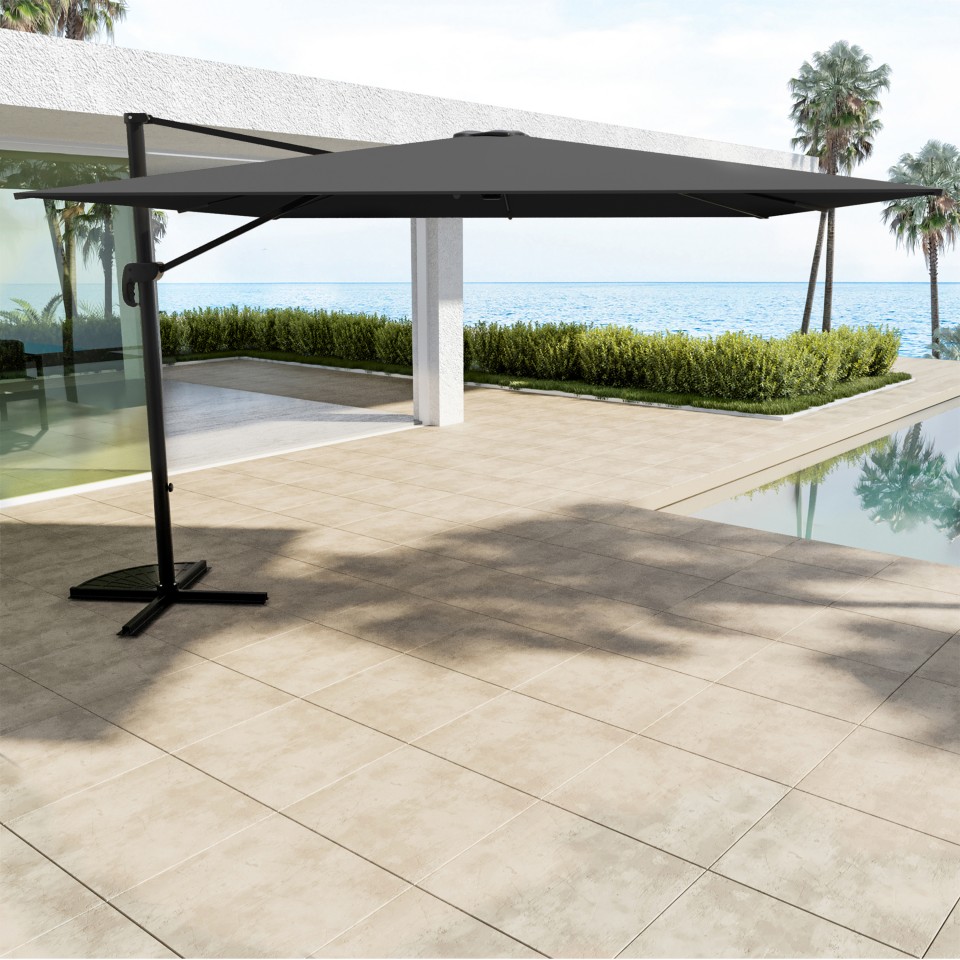 Parasol déporté carré 3x3m aluminium - rotatif à 360° - Gris - RHODES Parasol déporté carré 3x3m aluminium - rotatif à 360° - Gris - RHODES