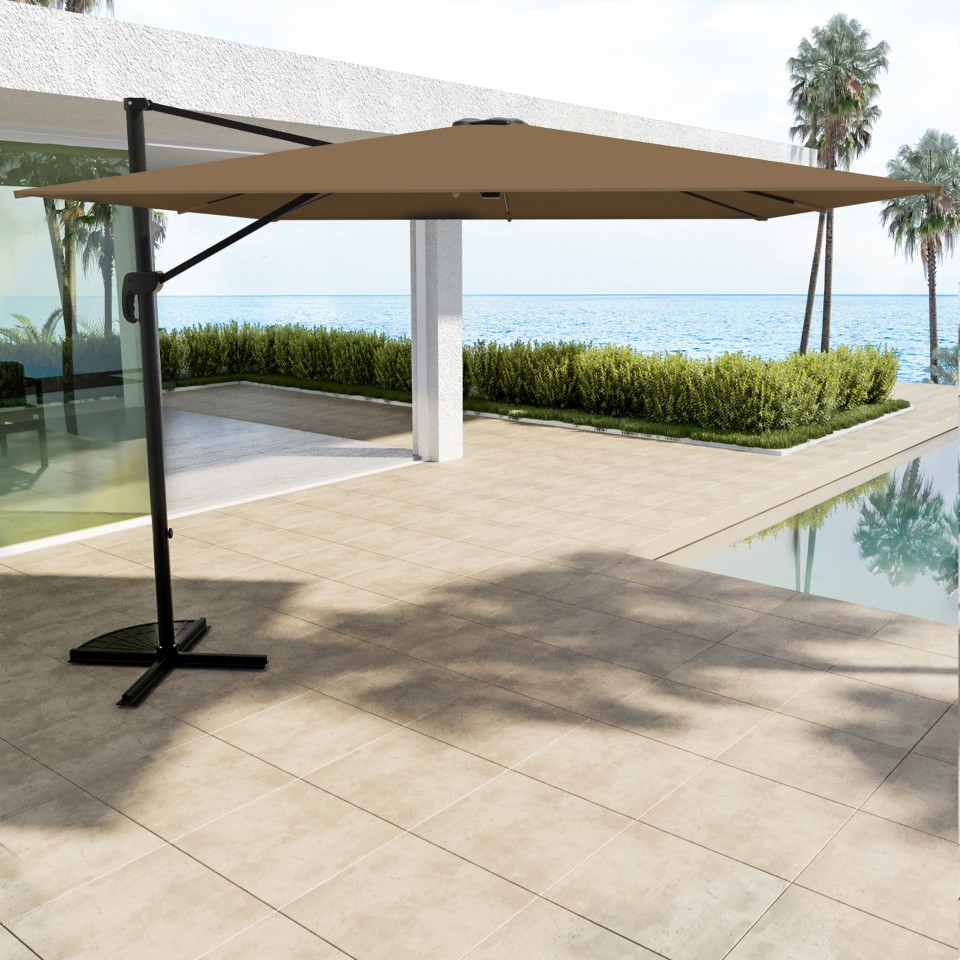 Parasol déporté carré 3x3m aluminium - rotatif à 360° - Kaki - RHODES Parasol déporté carré 3x3m aluminium - rotatif à 360° - Kaki - RHODES