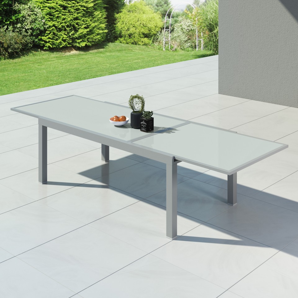 HARA XXL - Table de jardin extensible aluminium - 200/320cm - 12 places - Argentée