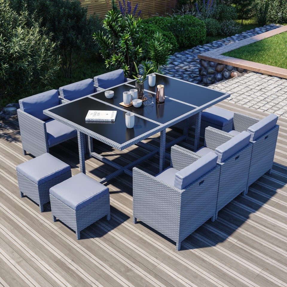 MUNGA 10 Places - Ensemble encastrable salon / table de jardin résine tressée-Gris MUNGA 10 Places - Ensemble encastrable salon / table de jardin résine tressée-Gris