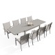 Table de jardin extensible aluminium 135/270cm  + 8 fauteuils empilables textilène gris - ANDRA