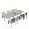 Table de jardin extensible aluminium 135/270cm  + 8 fauteuils empilables textilène gris - ANDRA