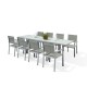 HARA XL - Table de jardin extensible aluminium 140/280cm  + 8 fauteuils textilène Argentée