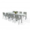 HARA XL - Table de jardin extensible aluminium 140/280cm  + 8 fauteuils textilène Argentée