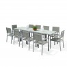 HARA XL - Table de jardin extensible aluminium 140/280cm  + 10 fauteuils textilène Argentée