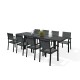 HARA XL - Table de jardin extensible aluminium 140/280cm  + 8 fauteuils textilène Noir