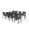 HARA XL - Table de jardin extensible aluminium 140/280cm  + 8 fauteuils textilène Noir