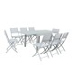 Table de jardin extensible aluminium 90/180cm  + 8 Chaises pliables textilène gris - BORA