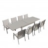 Table de jardin extensible aluminium 135/270cm  + 8 fauteuils empilables textilène gris - ANDRA