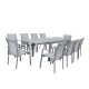 Table de jardin extensible aluminium 135/270cm  + 10 fauteuils empilables textilène gris - ANDRA