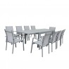 Table de jardin extensible aluminium 135/270cm  + 10 fauteuils empilables textilène gris - ANDRA