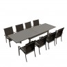 Table de jardin extensible aluminium 135/270cm  + 8 fauteuils empilables textilène Gris Anthracite - ANDRA