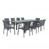 Table de jardin extensible aluminium 135/270cm  + 10 Fauteuils empilables textilène Gris Anthracite - ANDRA