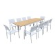 Table de jardin extensible aluminium blanc 180/240cm + 10 fauteuils empilables textilène - PALMA 10