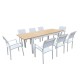 Table de jardin extensible aluminium blanc 180/240cm + 8 fauteuils empilables textilène - PALMA 8