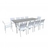 Table de jardin extensible aluminium 180/240cm blanc gris + 10 fauteuils empilables textilène - PALMA 10
