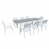 Table de jardin extensible aluminium blanc gris 180/240cm + 8 fauteuils empilables textilène - PALMA 8