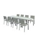 HARA XL - Table de jardin extensible aluminium 140/280cm  + 8 fauteuils textilène Argentée