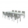 HARA XL - Table de jardin extensible aluminium 140/280cm  + 8 fauteuils textilène Argentée