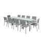 HARA XL - Table de jardin extensible aluminium 140/280cm  + 10 fauteuils textilène Argentée