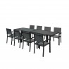 HARA XL - Table de jardin extensible aluminium 140/280cm  + 8 fauteuils textilène Noir