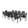 Table de jardin extensible aluminium 140/280cm  + 10 fauteuils textilène Noir - MODEL HARA XL