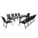 Table de jardin extensible aluminium 140/280cm  + 10 fauteuils  empilables textilène Noir - FARO