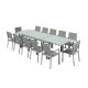 HARA XXL - Table de jardin extensible aluminium 200/320cm  + 12 fauteuils textilène Argentée