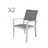 HARA- 2 Fauteuils empilables aluminium argenté textilène gris clair