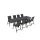 Table de jardin extensible aluminium 140/280cm  + 8 fauteuils  empilables textilène Noir - FARO