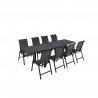 Table de jardin extensible aluminium 140/280cm  + 8 fauteuils  empilables textilène Noir - FARO