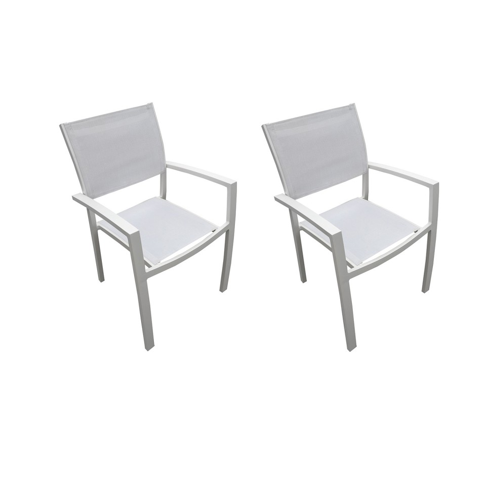 Lot de 2 Fauteuils empilables aluminium en textilène- blanc-PALMA Lot de 2 Fauteuils empilables aluminium en textilène- blanc-PALMA