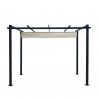 Tonnelle/Pergola aluminium 3x3m toile coulissante rétractable - Gris / Taupe- OHIO