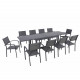 Table de jardin extensible aluminium 270cm  + 10 fauteuils empilables textilène anthracite gris - LIO 10
