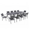 Table de jardin extensible aluminium 270cm  + 10 fauteuils empilables textilène anthracite gris - LIO 10