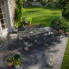 Table de jardin extensible aluminium 270cm  + 10 fauteuils empilables textilène anthracite gris - LIO 10