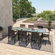 HARA XL - Table de jardin extensible aluminium 140/280cm  + 8 fauteuils textilène Noir