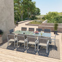 HARA XL - Table de jardin extensible aluminium 140/280cm + 10 fauteuils textilène Argentée HARA XL - Table de jardin extensible aluminium 140/280cm + 10 fauteuils textilène Argentée