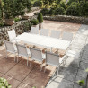 Table de jardin extensible aluminium 270cm  + 10 fauteuils empilables textilène - blanc - ANDRA