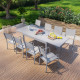 Table de jardin extensible en aluminium 270cm  + 8 fauteuils empilables textilène gris - MILO 8