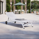 Bain de soleil / transat de jardin inclinable 5 positions avec roulettes - Blanc Gris - POL Bain de soleil / transat de jardin inclinable 5 positions avec roulettes - Blanc Gris - POL