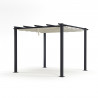Tonnelle/Pergola aluminium 3x3m toile coulissante rétractable - Gris / Taupe- OHIO