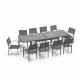 Table de jardin extensible aluminium 270cm  + 10 fauteuils empilables textilène anthracite gris - LIO 10
