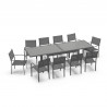 Table de jardin extensible aluminium 270cm  + 10 fauteuils empilables textilène anthracite gris - LIO 10