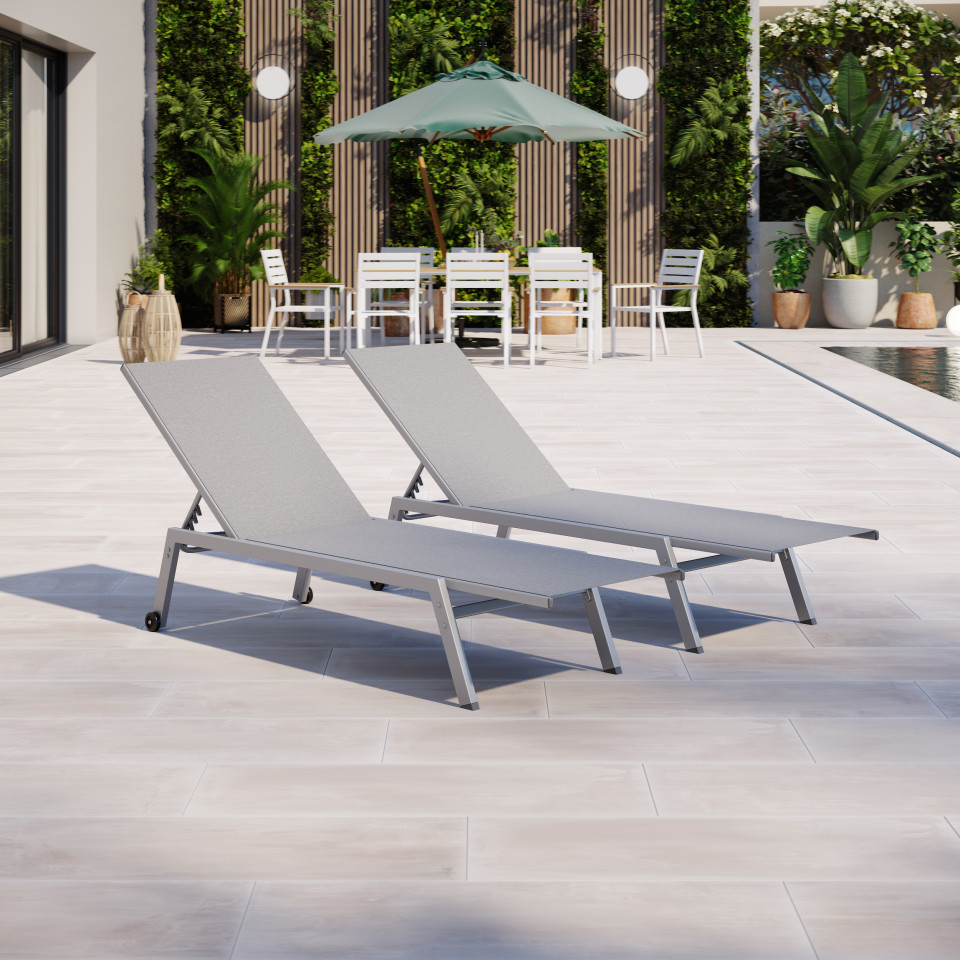 Duo de bains de soleil/transat de jardin inclinable 5 positions - Argenté Gris  - COSTA