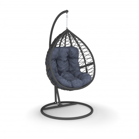 Fauteuil suspendu oeuf sur pied résine tressée noir gris - YOGI