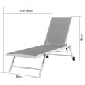 Lot de 2 bains de soleil / transat de aluminium inclinable avec roulettes - Gris clair